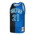thumbnail image 2 of Men's Mitchell & Ness Kevin Garnett Black/Blue Minnesota Timberwolves Hardwood Classics 1995/96 Split Swingman Jersey, 2 of 5
