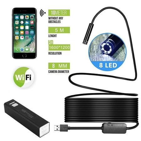 5M 1200P Wifi Endoscope Camera, EEEKit Wireless Borescope Inspection Camera HD 8 LED Adjustable Lights 8mm Waterproof Snake Camera for Android IOS iPhone Smartphones iPad Tablets