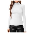 thumbnail image 2 of XIAONU Womens Solid Turtleneck Bodysuit Slim Long Sleeve Stand Collar Pullover Tops Stretchy Chic Party Bodysuits Tops, 2 of 5