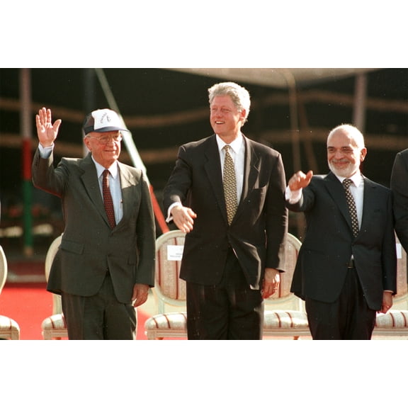 24x36 gallery poster, President Bill Clinton, Israel Jordan peace treaty, with Yitzhak Rabin and King Hussein