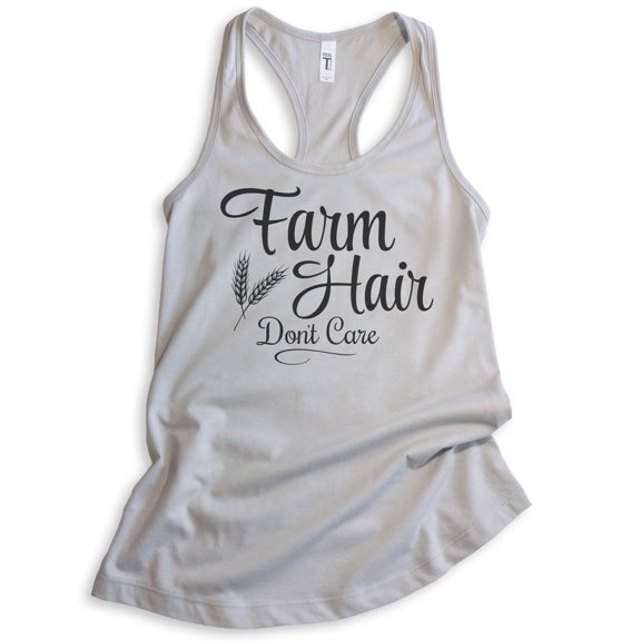 Farm Hair Don't Care Tank Top, Ladies Racerback Tank Top, Farm Girl Tank, Silver Gray, Small
