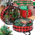 thumbnail image 3 of LCXmlly Artificial Wreath Storage Bag Plaid Pattern Christmas Wreath Storage Container with Clear Window for Home Holiday Organization, 3 of 9