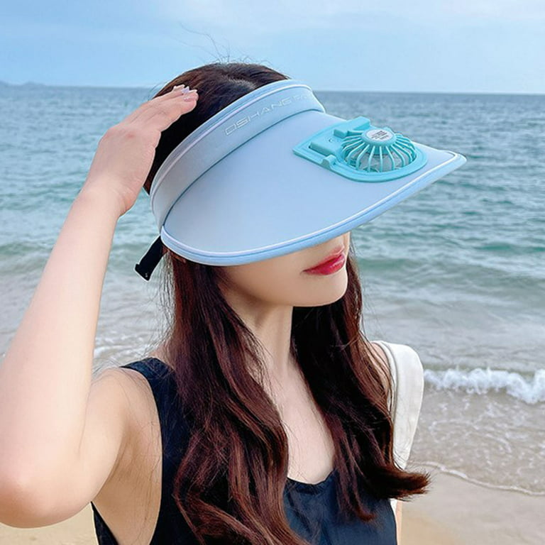 CXDa Women Hat Anti-UV Energy-saving Electric Fan Wide Brim Empty Top Sun  Cap Outdoor Hat 