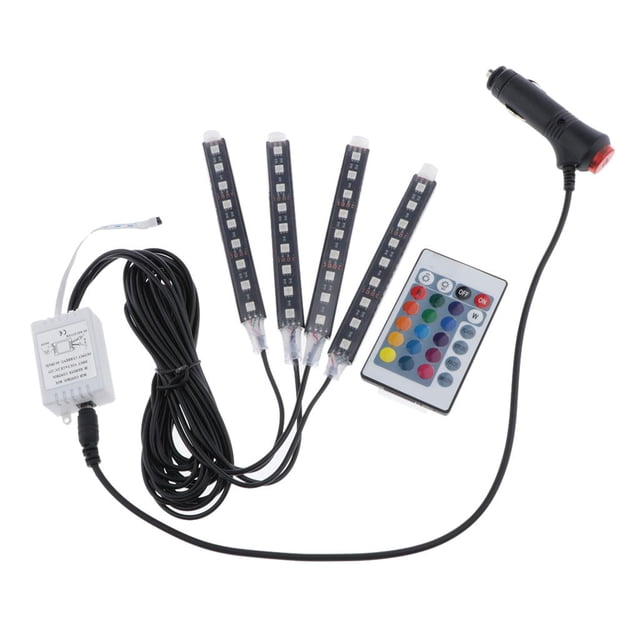 4 luces interiores para coche con mando a , tira de LED, iluminación impermeable, 36 LED Luz colorida 9 LED remoto Baoblaze Atmosphere Lamps Interior nuevo