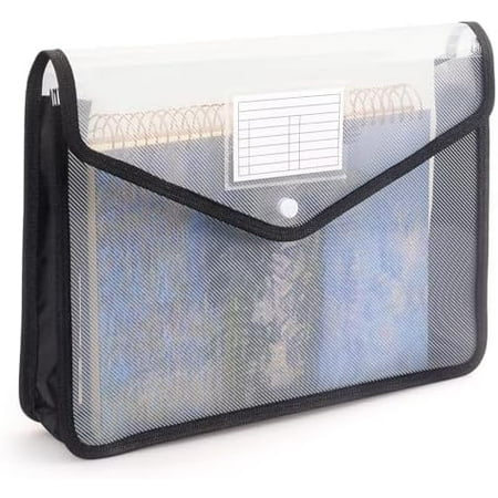 Plastic Expanding File Folder, Transparent envelopes with Snap Closure, No Dividers, Large Capacity, Fit Letter/A4 Size (Black)