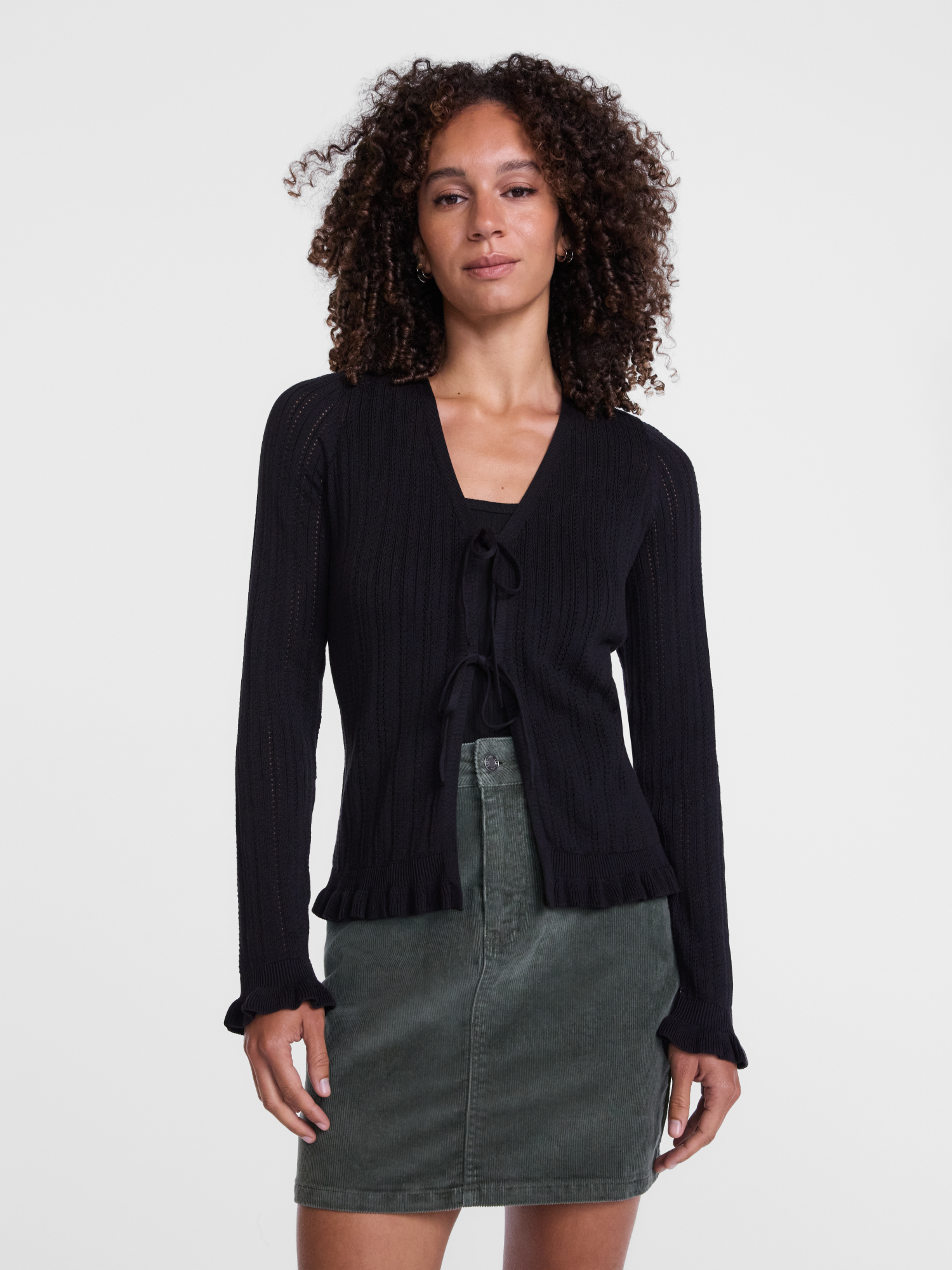 Scenario Women's Eyelet Tie-Front Cardigan Lightweight