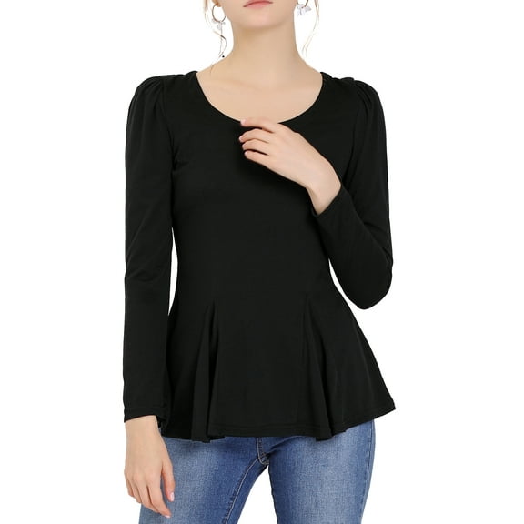 MODA NOVA Junior's Tops Long Sleeves Scoop Neck Casual Peplum Shirts 3XL Black