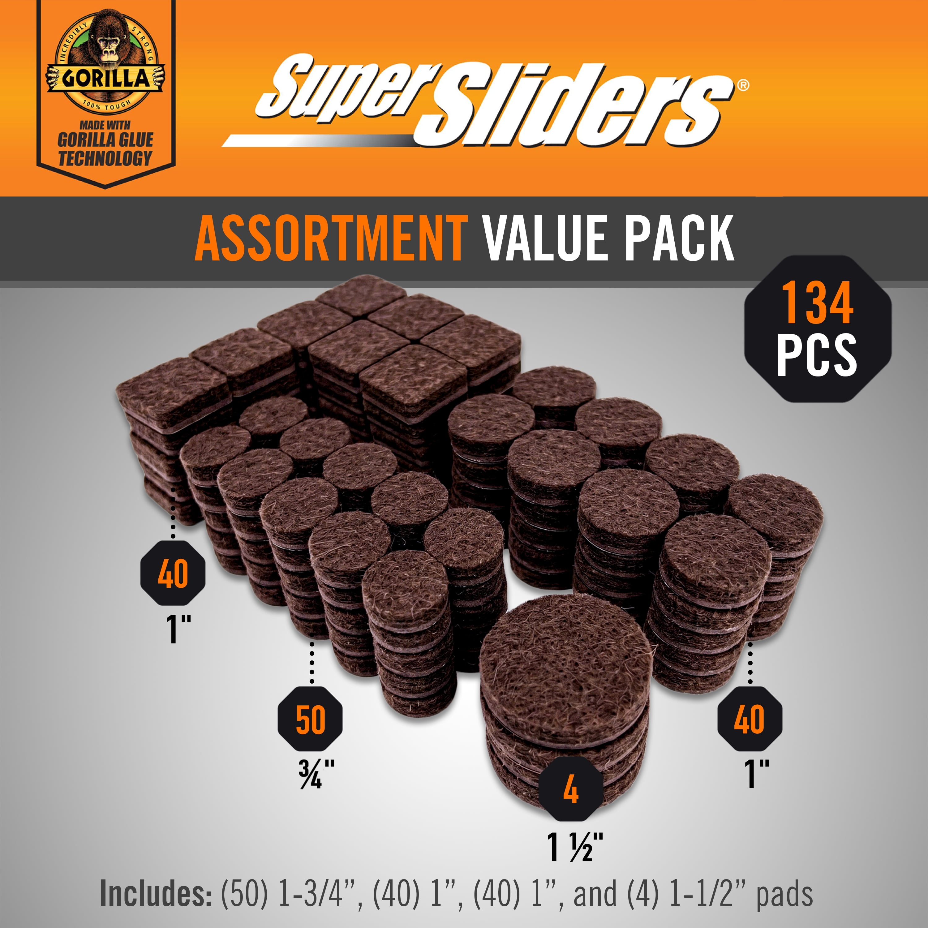 SSGG Brown Assorted Felt Pads with Gorilla Glue Technology, 134 Count