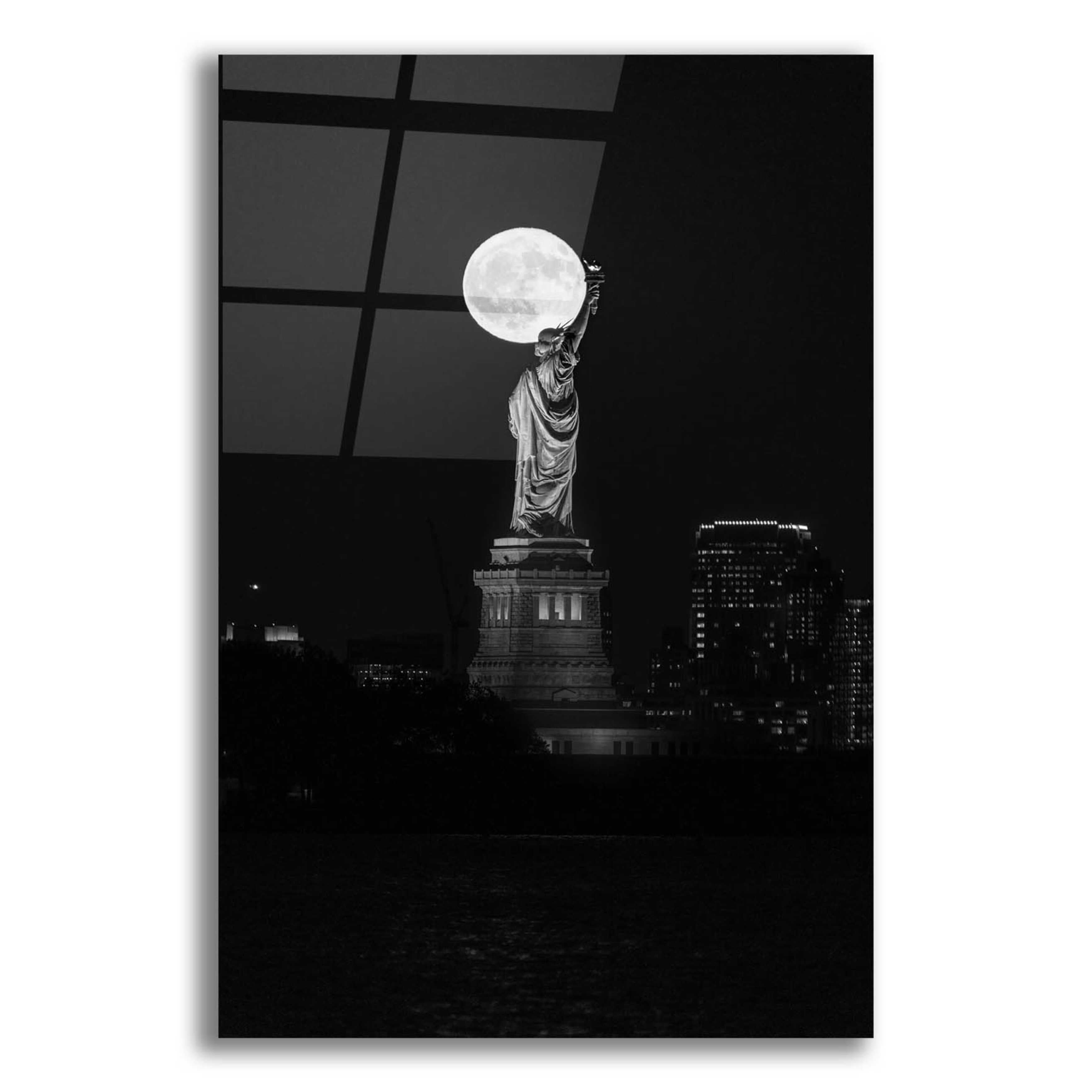 New York Full Moon Black and White Canvas Print 16" x 24"