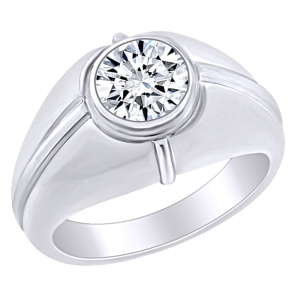 1.19 Carat(Cttw) Round White Natural Diamond Two Tone Men's Solitaire Wedding Band Ring In 14k Solid White Gold Ring Size-9