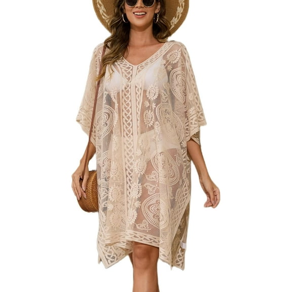 Sexy Elegant Lace Beach Cover Up for Women, Bathing Suit Cover Up, V-Neck Swimsuit Coverup for Poolside, Seaside and Party