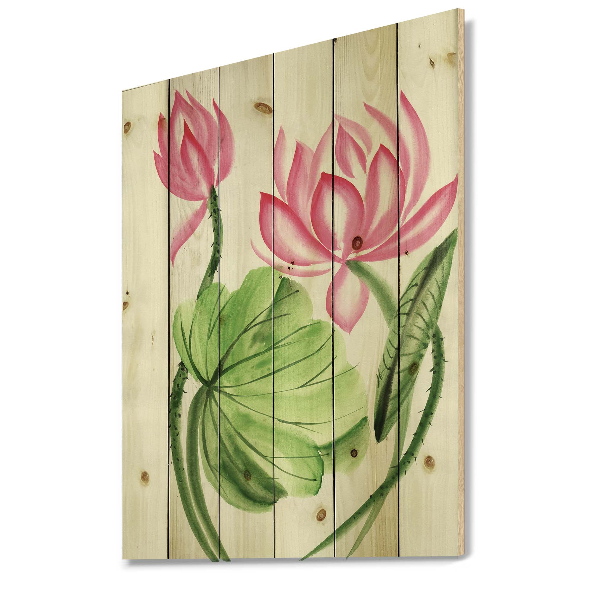 Designart 'The Dragonfly and Lotus II' Traditional Print on Natural Pine Wood