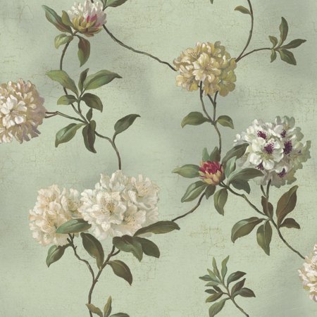 York Wallcoverings Ha1289 Green Book Rhododendron/Script Wallpaper
