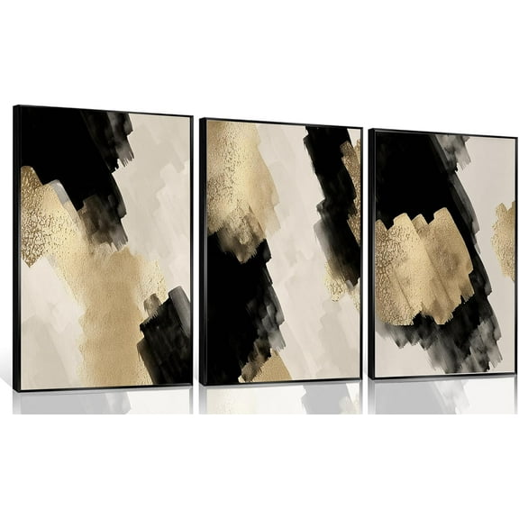 3pcs Black Gold Abstract Wall Art Bohemian Simple Geometric Canvas Poster Print Modern Beige Picture Painting Wall Decor for Living Room Bedroom Office Decoration Frameless