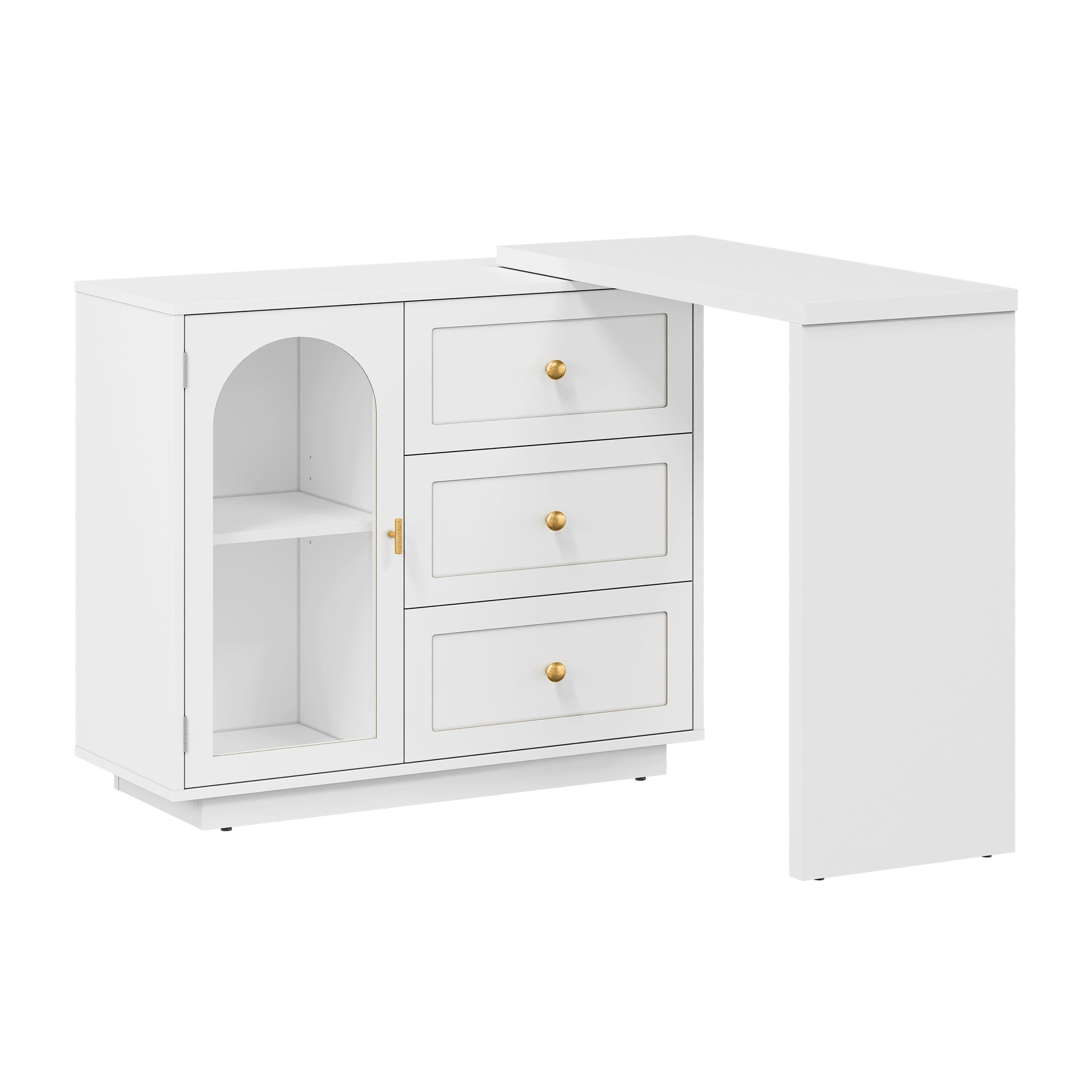Heynemo Makeup Vanity Desk, Extendable Corner Vanity Makeup Table with 3 Drawers & 1 Door, Modern Dressing Table for Bedroom, Vanities for Women/Girls Bedroom (without Mirror)
