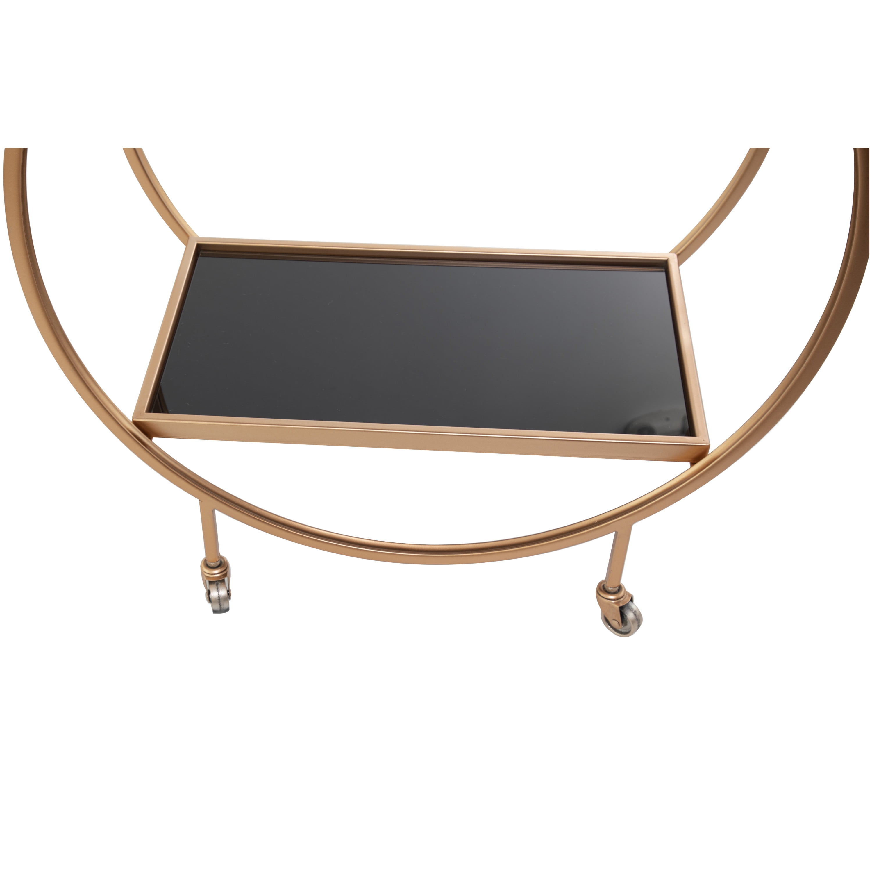 DecMode 28" x 31" Rose Gold Metal Rolling 2 Mirrored Shelves Bar Cart with Wine Glass Storage and Handle, 1-Piece