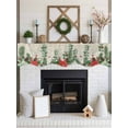 thumbnail image 3 of Christmas Poinsettia Fireplace Mantle Scarf, Xmas Eucalyptus Botanical Vintage Mantel Cover Table Runner for Home Living Room Door Window, Indoor Outdoor Holiday Party Decor 17" x 70", 3 of 6