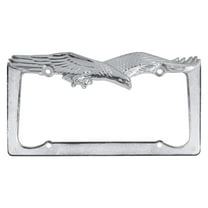 BDK Die-Cast Metal License Plate Frames – Chrome Plated & -Free Cover with Patriotic Eagle - Silver