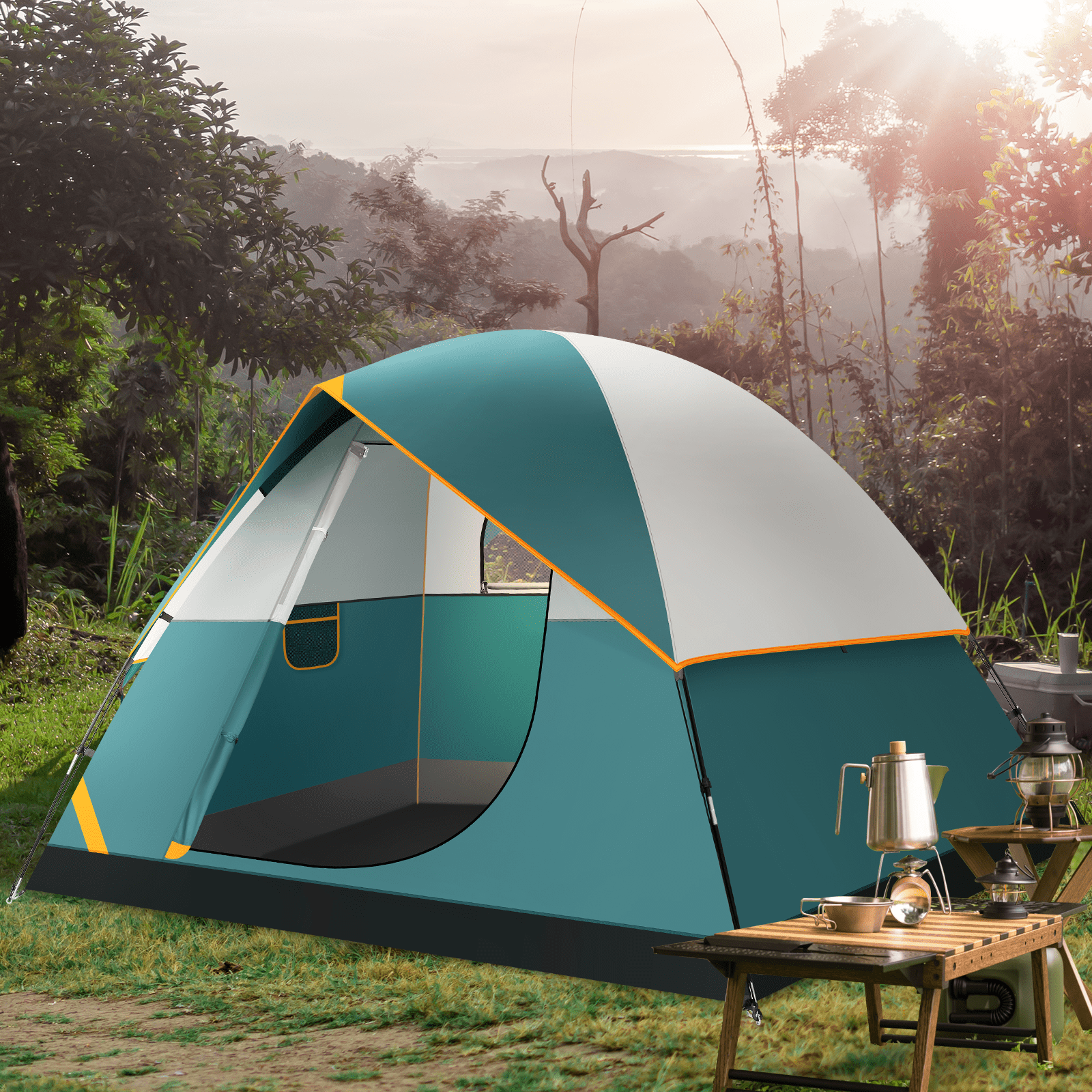 COBIZI 4 Person Tent for Camping with Waterproof Rainfly,EZ Setup Tent Windproof Instant Family Dome Camping Tent with Mesh Door & Ventilation Windows for Beach Camping Hiking Backpacking,Dark Green