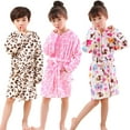 thumbnail image 5 of LYMAYTER Girls Boys Hooded Night Robe for Kids Toddler Long Sleeve Flannel Robe Baby Printed Loungewear 1-10 Years, 5 of 9