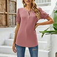 thumbnail image 2 of UYISJ Summer Short Sleeve Shirts for Women Button up Henley Tshirts Puffy Sleeve Causual Loose Fit Blouse Solid Color Tunic Tops Pink S, 2 of 7