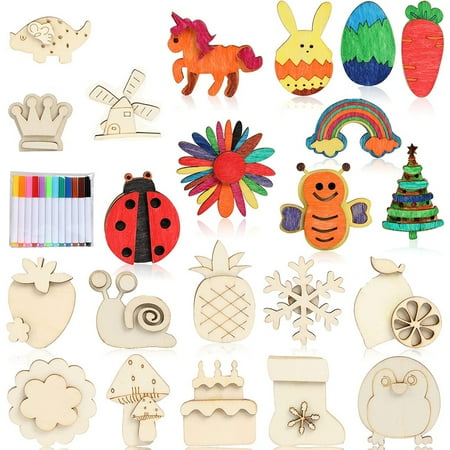 Arts and Crafts for Kids, 36 DIY Wooden Magnets, Art Supplies for Kids, Toys for Girls Boys 4 5 6 7 8 9 10 Years