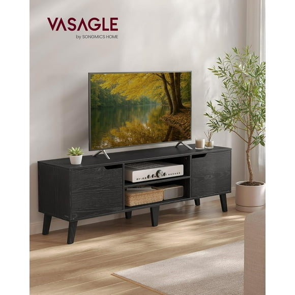 VASAGLE TV Stand for 65-Inch TVs, Entertainment Center with Adjustable Shelf, 147 cm Long Media Console Table, Transitional Style, for Living Room, Bedroom, Ebony Black