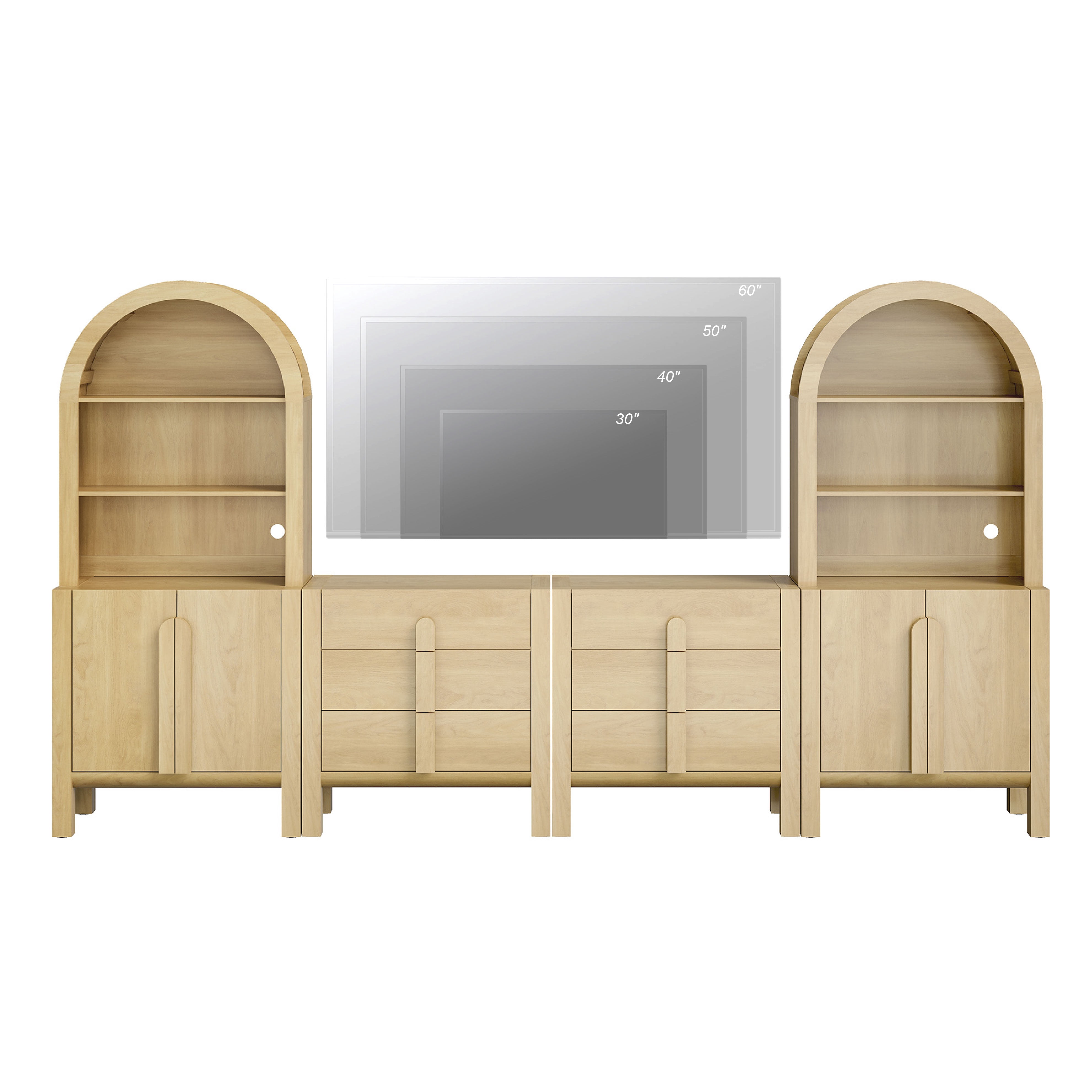 126"W Large Kitchen Hutch Sideboard Buffet Cabinet, Arched Pantry Storage Cabinet with 4 Wood Doors, 6 Drawers And 10 Tier Shelves