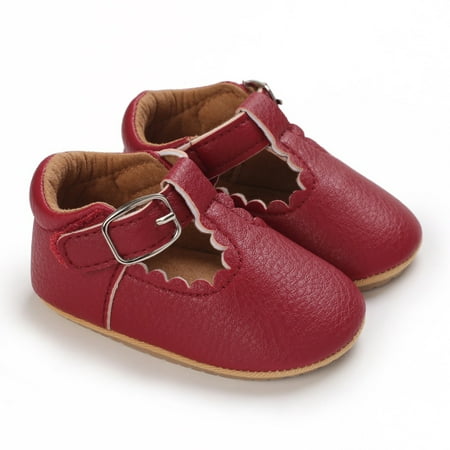 

Baby Girls Mary Jane Flats Soft-soled Anti-slip Faux Leather First Walker Shoes Crib Shoes