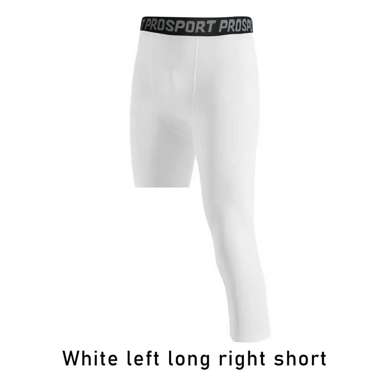 One Leg Compression Tights Full Length for Basketball Single Leg Long Pants  Sports Base Layer Leggings White XS 