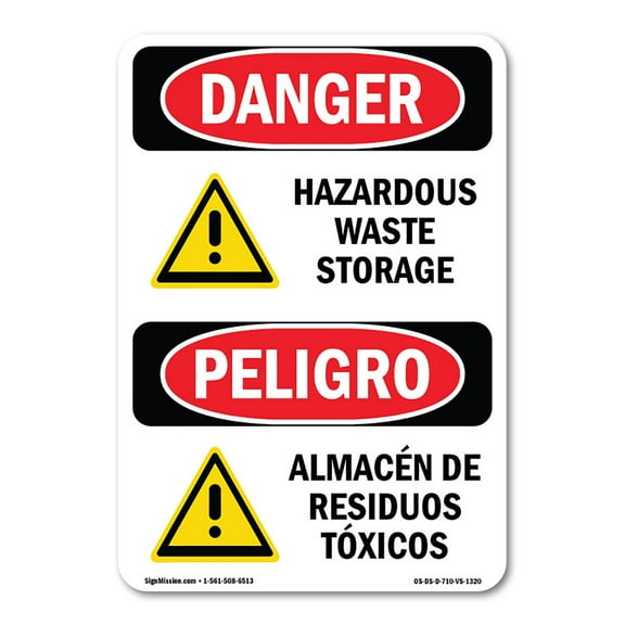 OSHA Danger Sign - Hazardous Waste Storage Bilingual | Plastic Sign | Protect Your Business, Construction Site, Warehouse & Shop Area |  Made in The USA