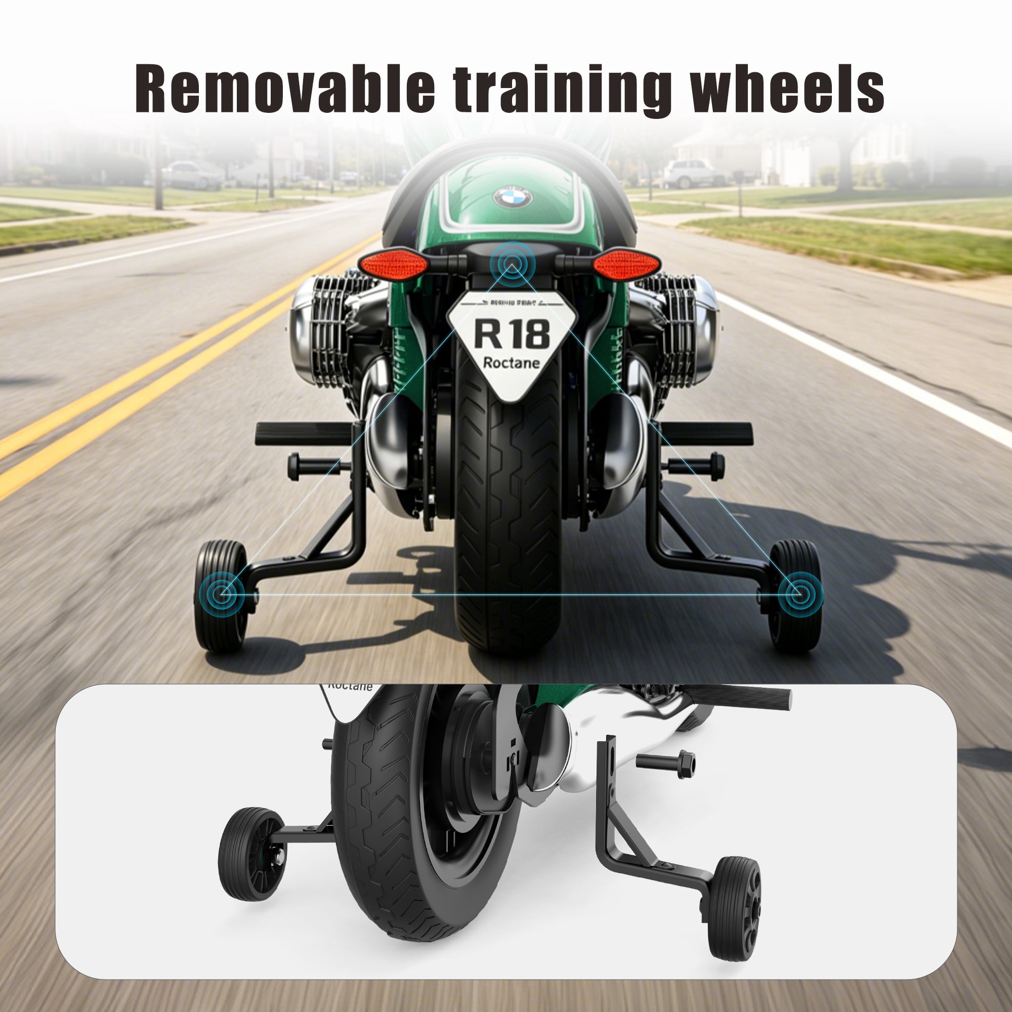 SaveJoy BMW Licensed 24V 9Ah Kids Ride On Motorcycle, Powered Electric Dirt Bike with Removable Training Wheels and Suspension for Boys Girls Ages 3-8, Green