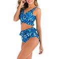 thumbnail image 3 of Traje de baño para mujer, sin montura, de talle alto, en capas, con volantes en la espalda, con tiras, trajes de baño divididos transpirables para actividades acuáticas, azul M, 3 of 7