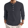 thumbnail image 2 of Men’s Waffle Long Sleeve Shirt Casual Button Down Thermal Henley Shirts Lightweight Plain Fall Tshirts Pullover Navy XL, 2 of 9