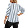thumbnail image 4 of VEKDONE Womens Stripe Plus Size Tops 3/4 Length Sleeve Loose Fit Blouse Asymmetrical Neck Button Tunic Tops Summer Fashion Clothes Light Blue XXL, 4 of 7