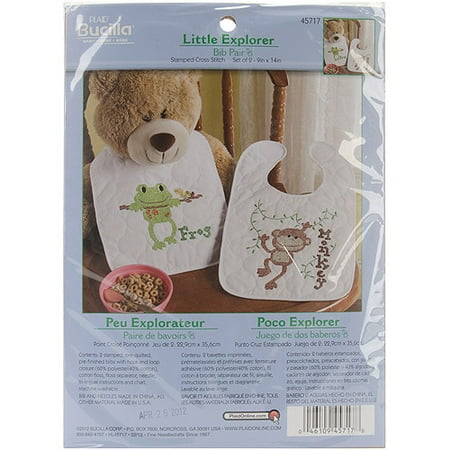 Little Explorer Bib Pair Stamped Cross Stitch Kit, 9" x 14" Set Of 2