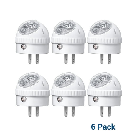 DEWENWILS 6-Pack Plug in LED Night Light with Dusk to Dawn Sensor 360° Rotating for Hallway, Stairs, Bathroom, Nursery, Warm White