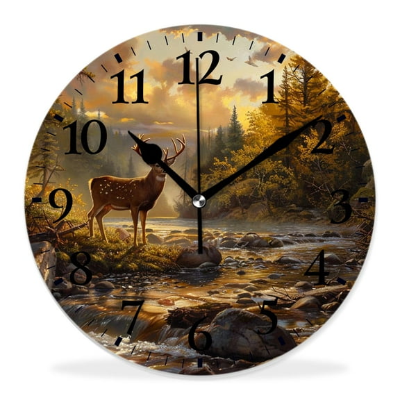 10 Inch Wall Clock Battery Operated Silent Clock Decorative for Office, Kitchen, Outdoor, Living RoomWhitetail Deer Wildlife Stunning