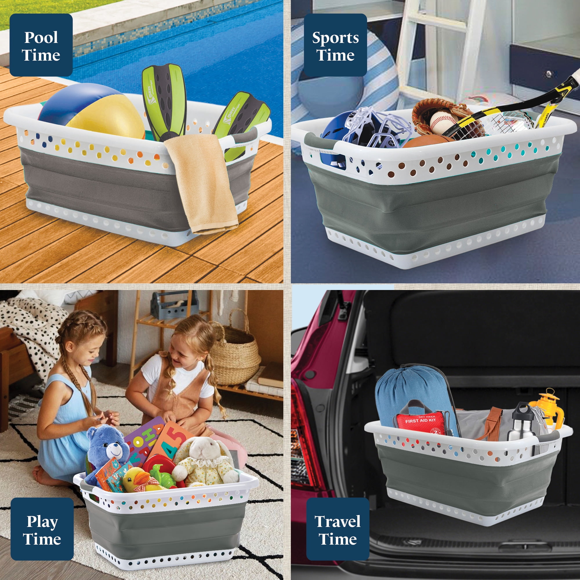 Blue Door Collapsible Laundry Basket Portable Pop Up Plastic Laundry Hamper with Dual Grip, 10.5-Gallon Gray
