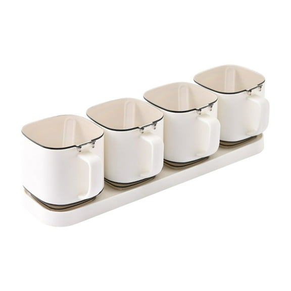 Oggfader 4-Compartment White Plastic Spice Container with Spoon, Airtight Vertical Lid Seasoning Box for Kitchen Storage