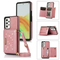 Tarise Galaxy A53 Wallet Case Cover for Women Men, Glitter PU Leather Crossbody/Shoulder Strap RFID Blocking Kickstand Magnetic Clasp Phone Case for Samsung Galaxy A53 5G 6.5 inch 2022, Pink