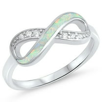 CHOOSE YOUR COLOR Clear CZ White Simulated Opal Infinity Knot Ring .925 Sterling Silver Band Female Size 9