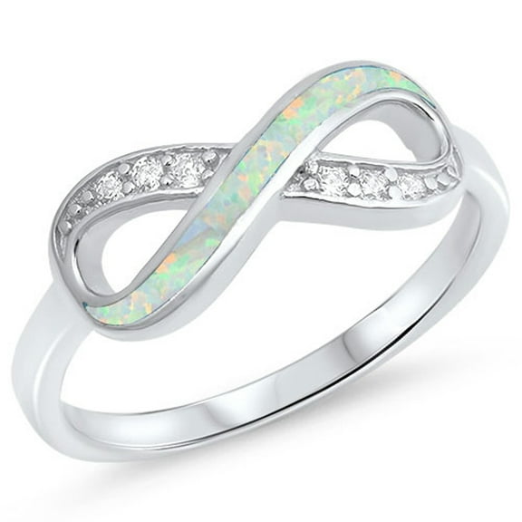 CHOOSE YOUR COLOR Clear CZ White Simulated Opal Infinity Knot Ring .925 Sterling Silver Band Female Size 9