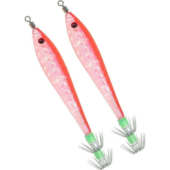 BLUEWING Squid Jig with Double-Layered Stainless Steel Hooks Squid Fishing Lure Baits for Freshwater and Saltwater Fishing Red/Red