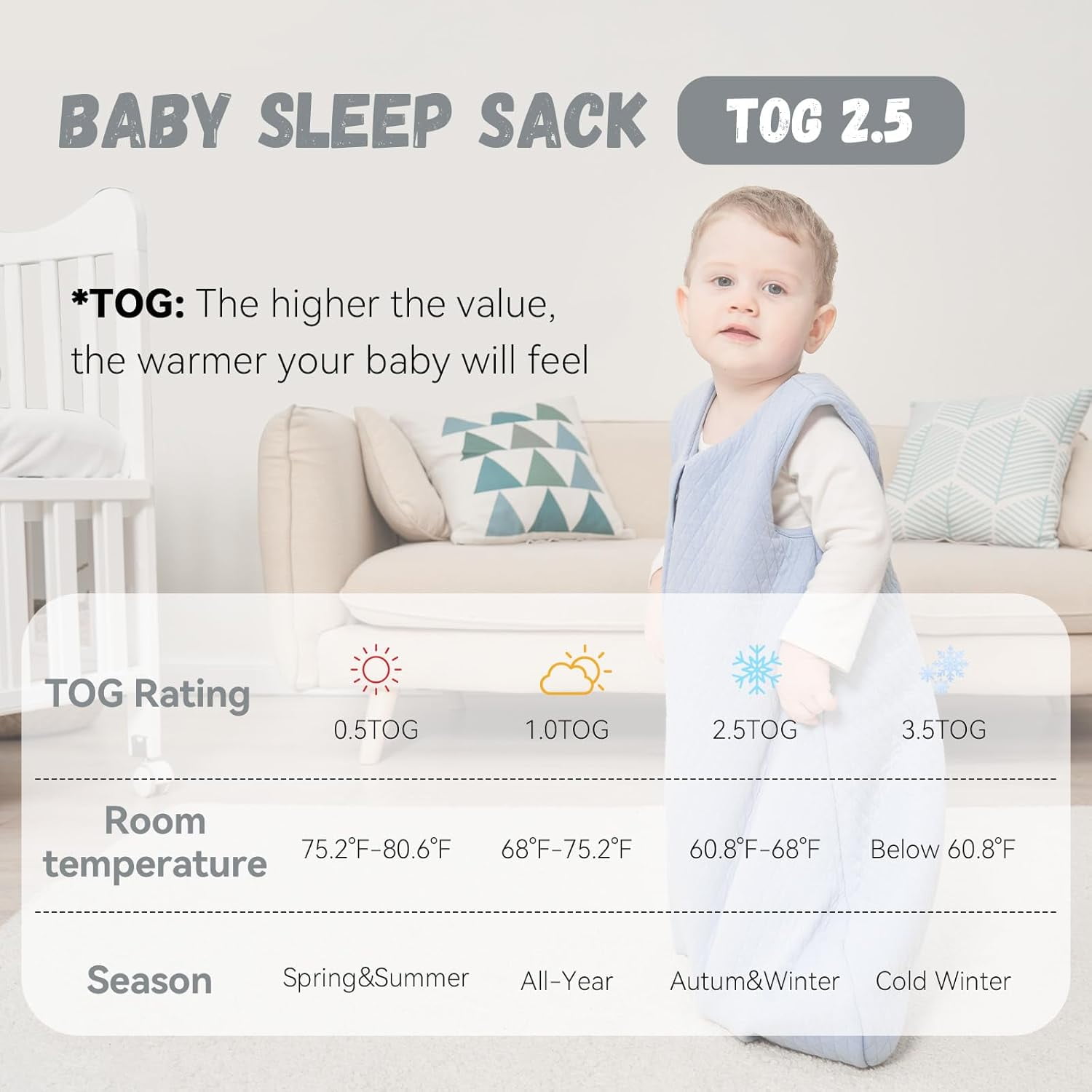 Yoofoss Baby Sleep Sack 0-6 Months TOG 2.5 Winter Baby Wearable Blanket, 100% Organic Cotton Infant Sleeping Sack 2-Way Zipper Warm Quilted Sleep Sack