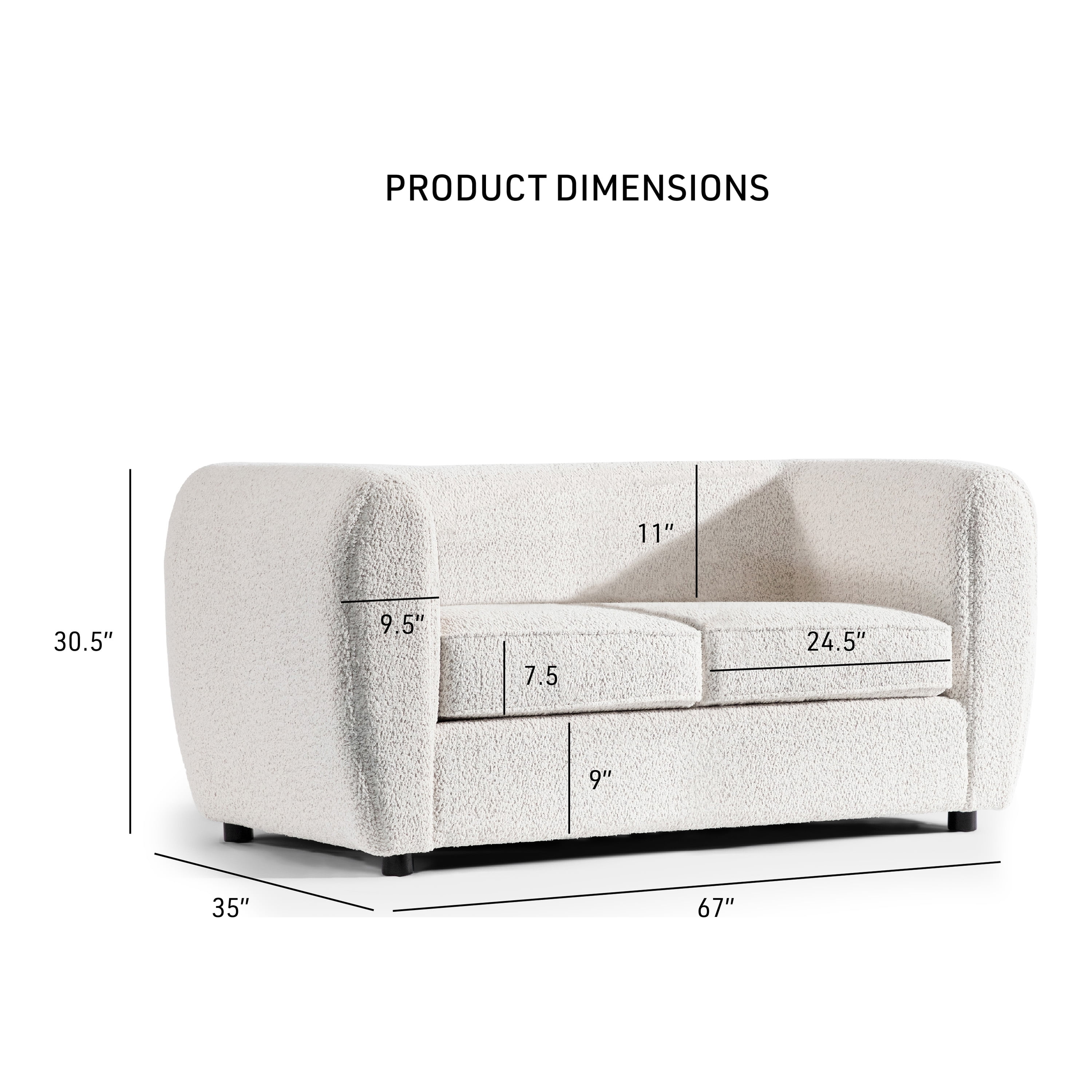 Furniture of America Nallia Tuxedo Style Upholstered Boucle Fabric White Loveseat