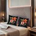 thumbnail image 2 of Set of 2 Decorative Throw Pillow Covers 18x18in - Black Floral Design with Vibrant Orange & Pink Flowers for Couch Bed Car, 2 of 8