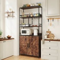 Ataucjin 70.8" Tall Wine Bar Cabinet, Farmhouse Coffee Bar Cabinet with Wooden Doors, Open Storage Shelves, Freestanding Liquor Cabinet Bar Wine Glass Rack, Kitchen Storage Cabinet Home Bar