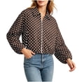 thumbnail image 4 of Byworldtasic Women's Polka Dot Print Cropped Bomber Jacket Zip-Up Long Sleeve Lightweight Casual Daily Outerwear with Pockets, 4 of 6