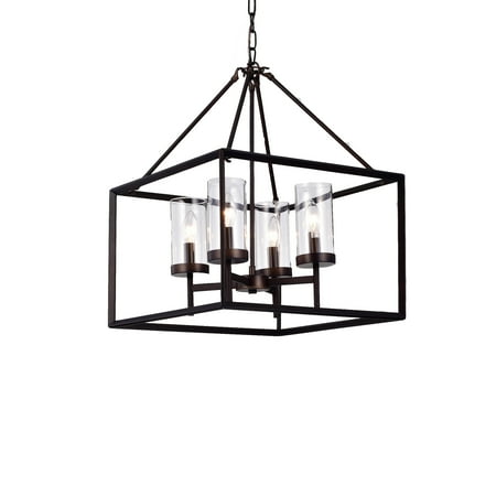 Clear Square Pendant - Anson 4-light Clear Pillar Glass Antique Bronze Square Pendant